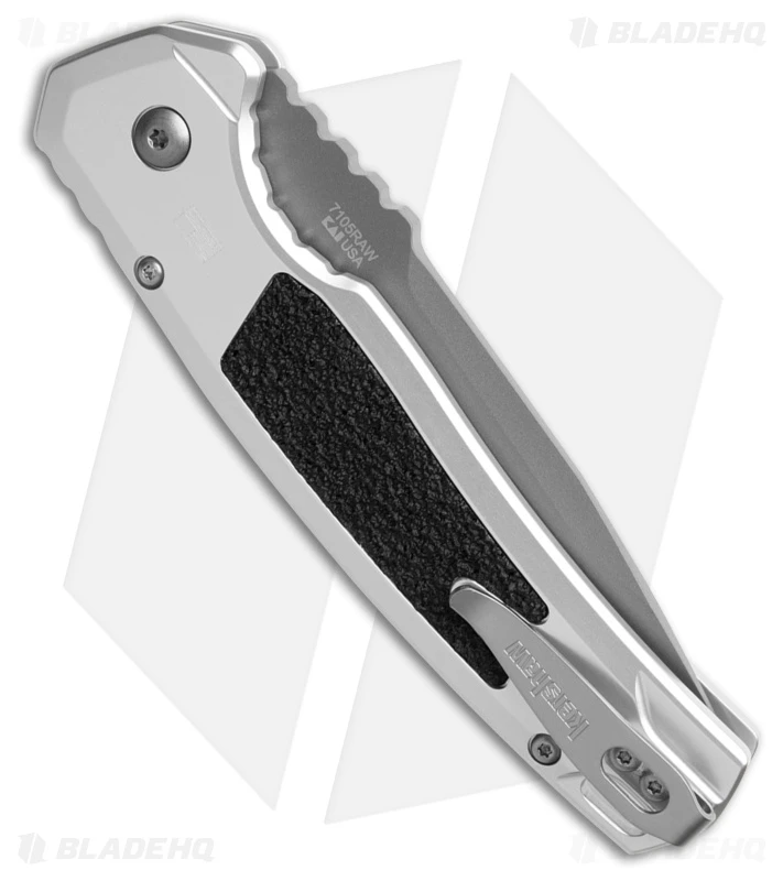 Kershaw Auto Launch 16 Button Lock Knife Raw Aluminum/Black Inserts (3.45" Gray) 3 Kershaw Auto Launch 16 Button Lock Knife Raw Aluminum/Black Inserts (3.45" Gray) - Image 3