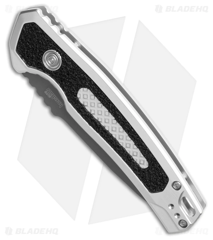 Kershaw Auto Launch 16 Button Lock Knife Raw Aluminum/Black Inserts (3.45" Gray) 2 Kershaw Auto Launch 16 Button Lock Knife Raw Aluminum/Black Inserts (3.45" Gray) - Image 2