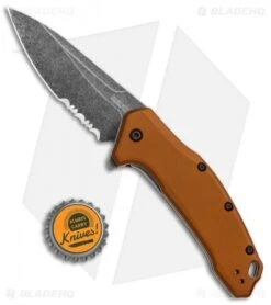 Kershaw Link Drop Point Knife Flat Dark Earth Aluminum (3.25" BlackWash Serr) -Kershaw Kershaw Link Assisted SW Plain FDE Handle Serr 1776BRZBWST BHQ 85191 jr bottlecap