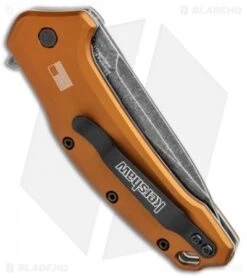 Kershaw Link Drop Point Knife Flat Dark Earth Aluminum (3.25" BlackWash Serr) -Kershaw Kershaw Link Assisted SW Plain FDE Handle Serr 1776BRZBWST BHQ 85191 jr side