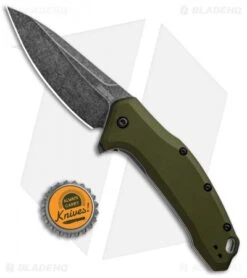Kershaw Link Drop Point Knife OD Green Aluminum (3.25" BlackWash) -Kershaw Kershaw Link DP OD Green Aluminum BlackWash 1776OLBW BHQ 92312 jr bottlecap