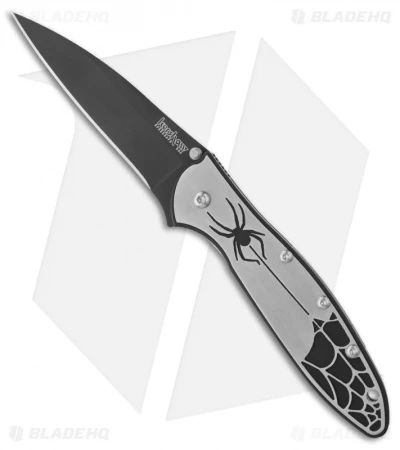 Kershaw Leek Assisted Opening Knife Spider Overlay (3" Black) 1660SPCKT 1 Kershaw Leek Assisted Opening Knife Spider Overlay (3" Black) 1660SPCKT