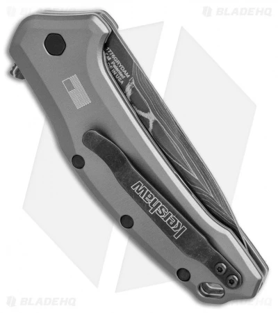 Kershaw Link Drop Point Knife Gray Aluminum (3.25" Damascus) KS1776GRYDAM 3 Kershaw Link Drop Point Knife Gray Aluminum (3.25" Damascus) KS1776GRYDAM - Image 3