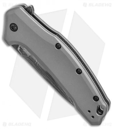 Kershaw Link Drop Point Knife Gray Aluminum (3.25" Damascus) KS1776GRYDAM 2 Kershaw Link Drop Point Knife Gray Aluminum (3.25" Damascus) KS1776GRYDAM - Image 2