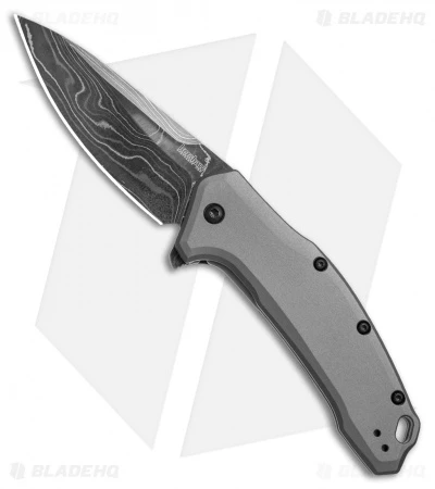 Kershaw Link Drop Point Knife Gray Aluminum (3.25" Damascus) KS1776GRYDAM 1 Kershaw Link Drop Point Knife Gray Aluminum (3.25" Damascus) KS1776GRYDAM